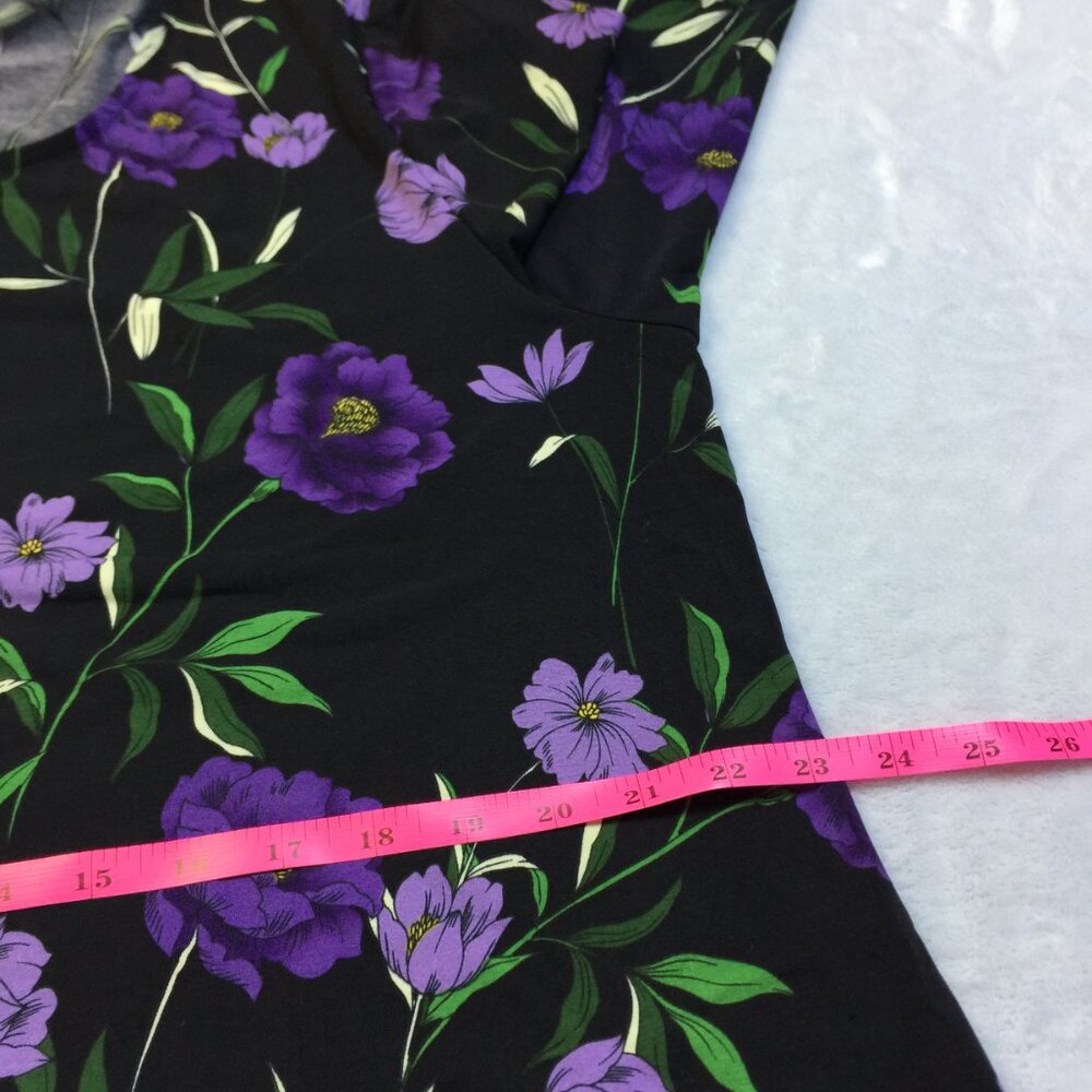 New! Leota Blouse Tunic Top XL Black Purple Floral Knit 3/4 Flare Sleeve - Picture 11 of 16